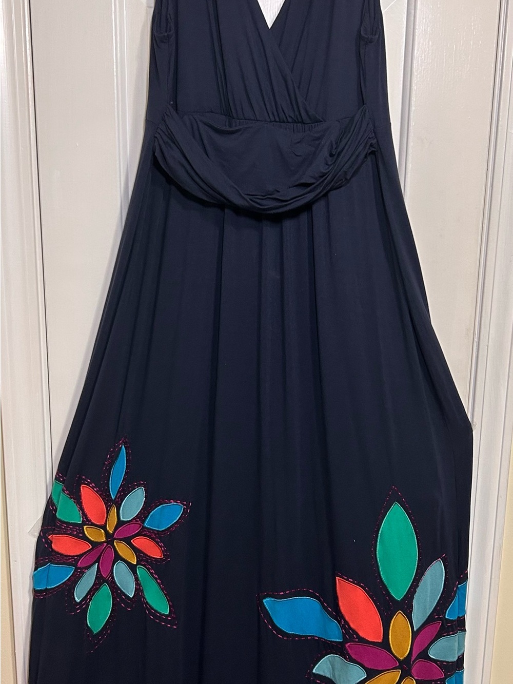 Boden Sienna Navy Blue Sleeveless Floral Applique Maxi Dress, Size 12 Tall